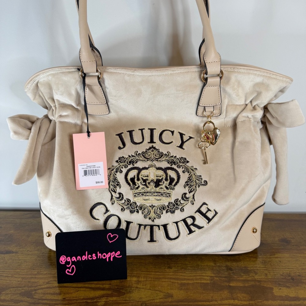 New Juicy Couture Falling For Juicy Large Beige Tote Shoulder Handbag Gold